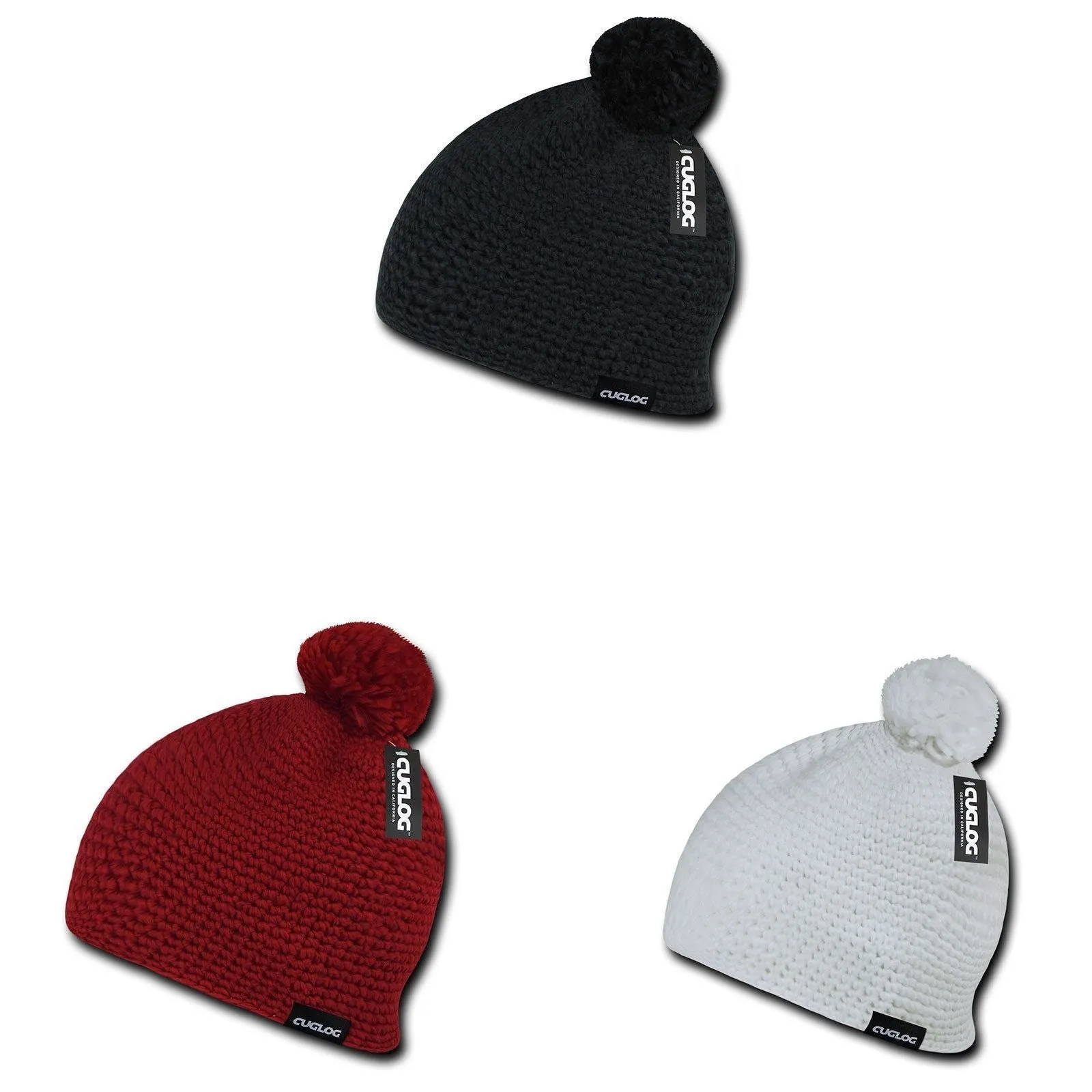 1 Dozen Cuglog Tai Beanies Big Pom Pom Style Tightly Knit Wholesale Lots