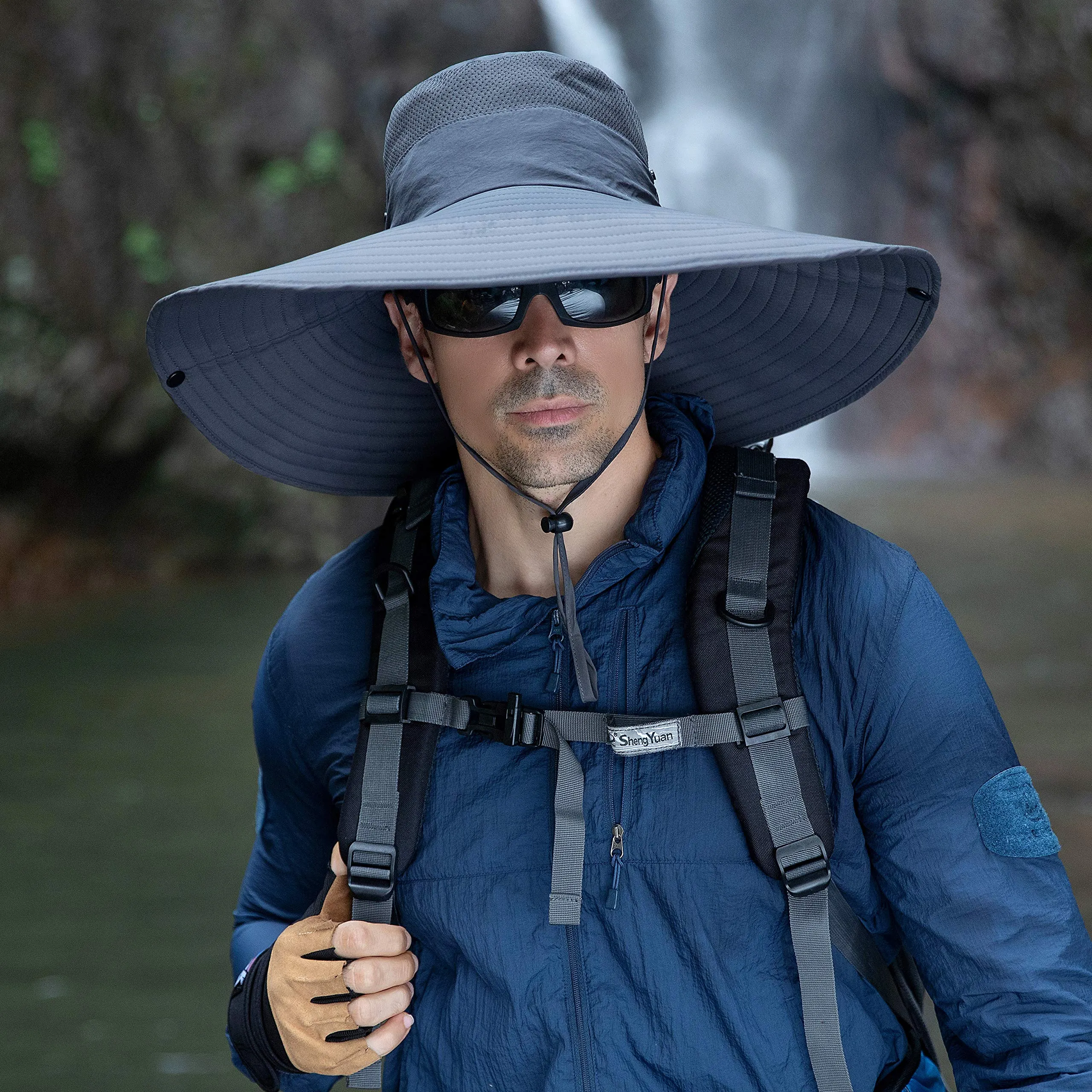 6 Inches Super Wide Brim Men Fishing Sun Hats, Outdoor Hiking Travel Women Bucket Cap Safari Boonie Gardening Lawn Hat Shun004-shenhui