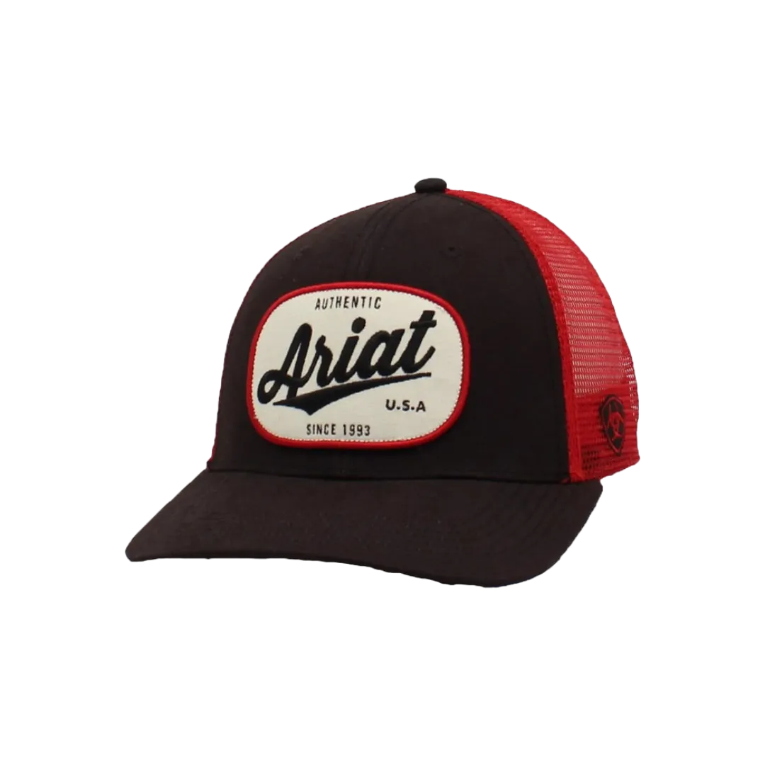 Ariat Black & Red Mesh Oval Patch Cap