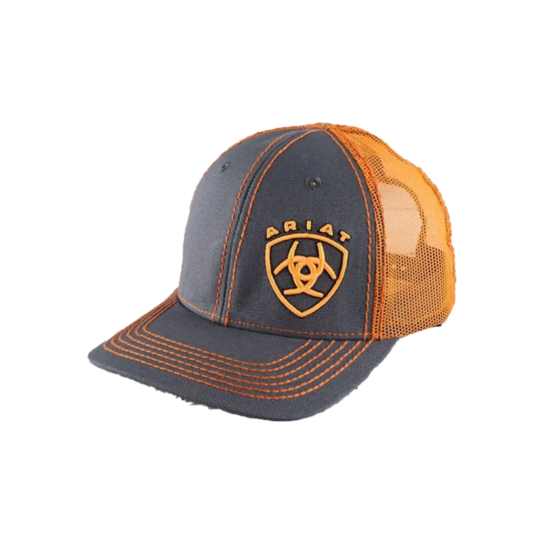 Ariat M&F Grey and Orange Mesh and Logo Cap