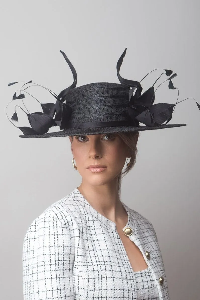 Black Wide Brimmed Hat with Flowers