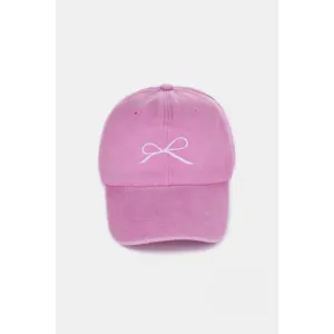 Bow Embroidered Washed Cotton Caps (Multiple Color Options)