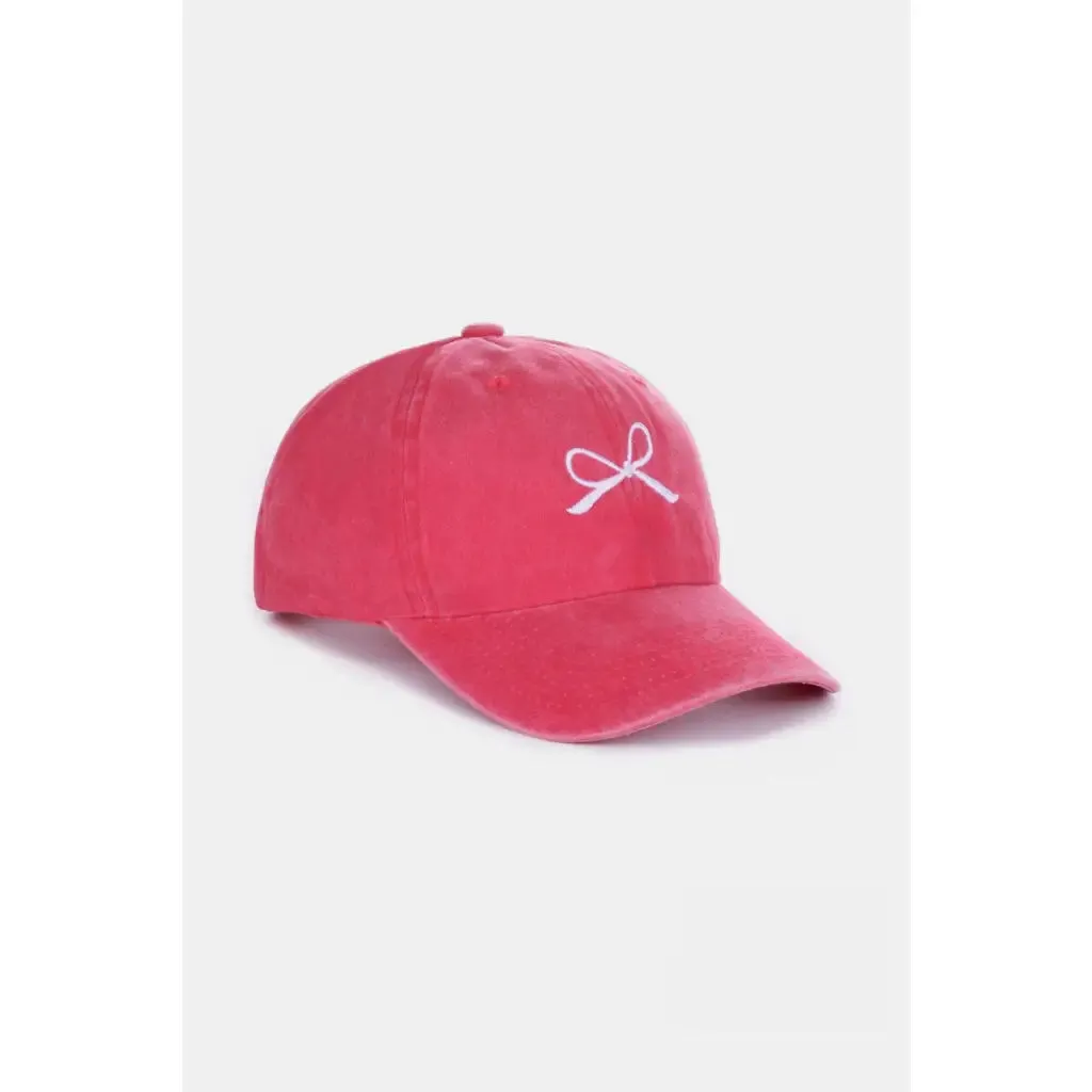 Bow Embroidered Washed Cotton Caps (Multiple Color Options)