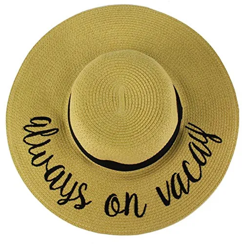 C.C Always on Vacay Wide Brim 4\ Summer Derby Beach Pool Floppy Dress Sun Hat