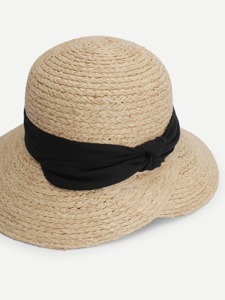 Contrast Bow Straw Hat