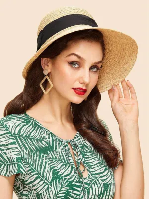 Contrast Bow Straw Hat