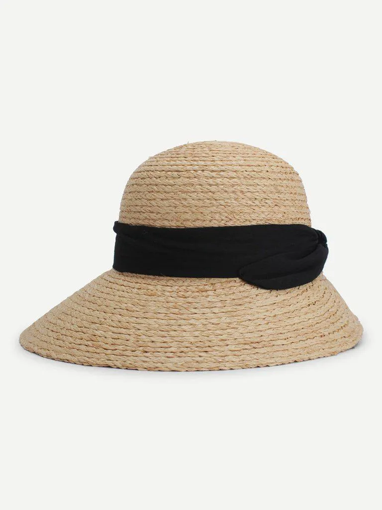 Contrast Bow Straw Hat