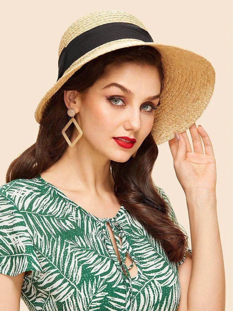 Contrast Bow Straw Hat
