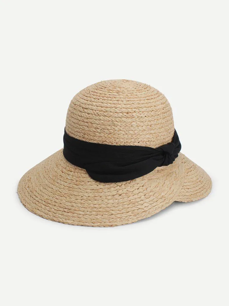 Contrast Bow Straw Hat