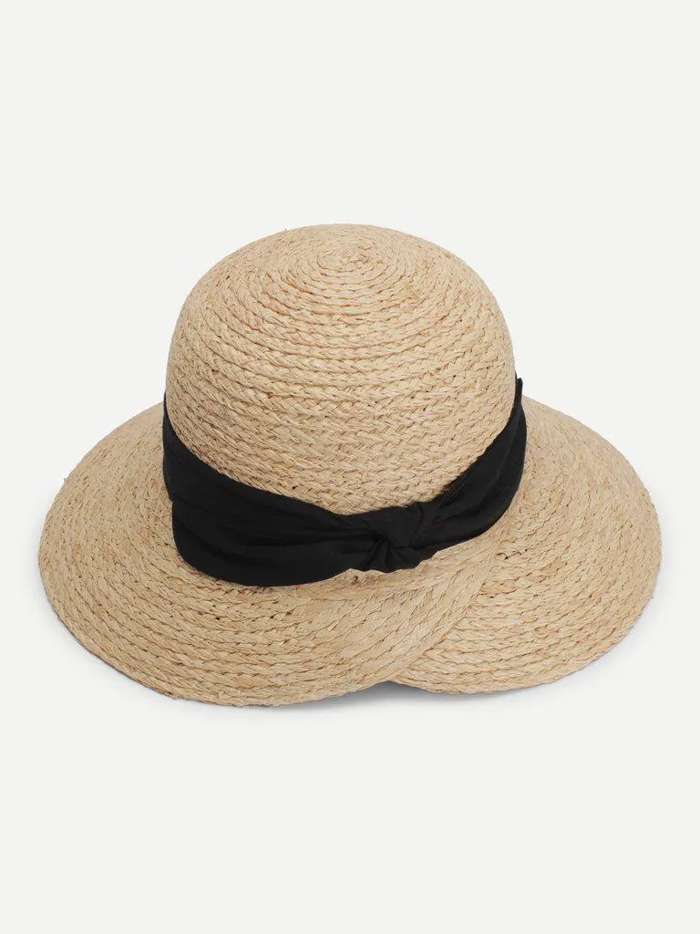 Contrast Bow Straw Hat