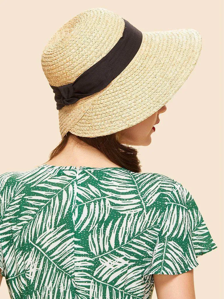 Contrast Bow Straw Hat