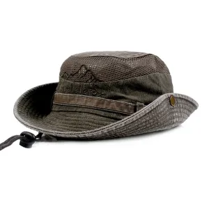 Cotton Embroidery Summer Outdoor Sun Protection Wide Brim Bucket Hat
