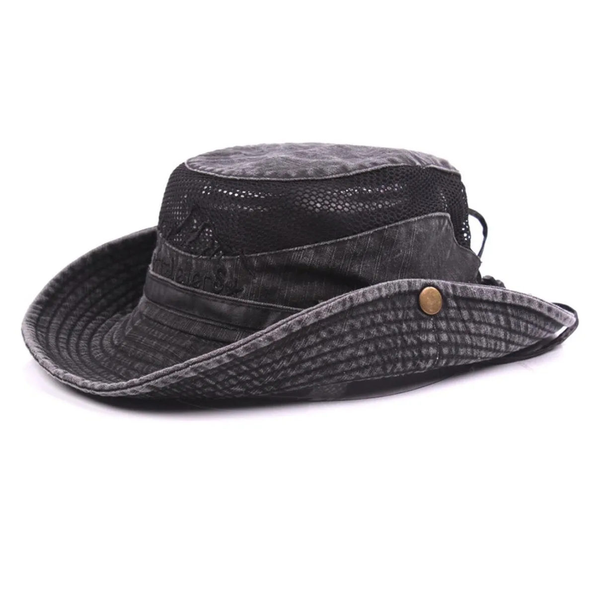 Cotton Embroidery Summer Outdoor Sun Protection Wide Brim Bucket Hat