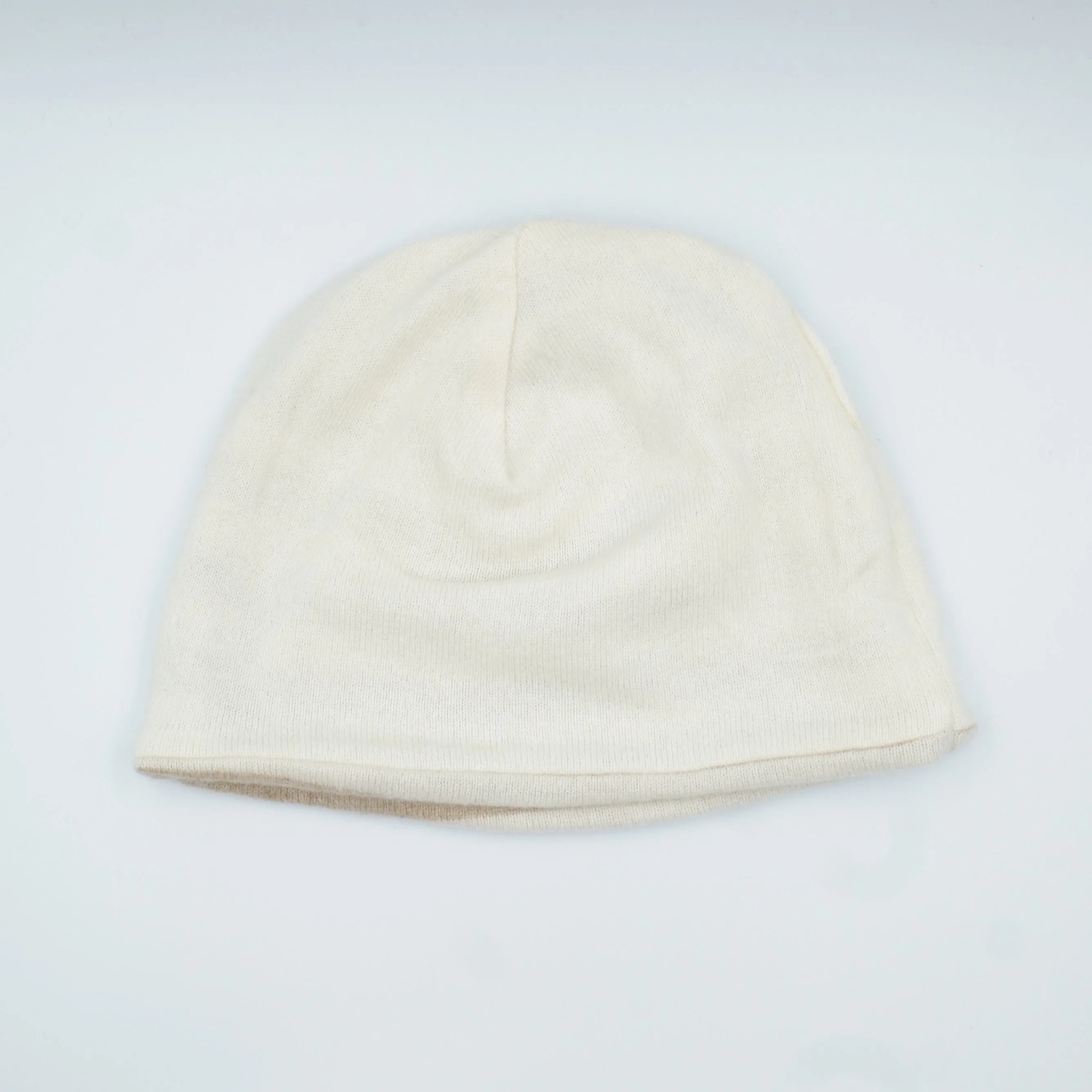 Cream and Fawn Beige Striped Cashmere Beanie Hat