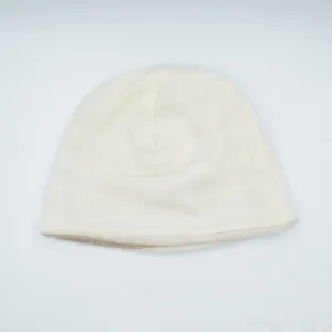 Cream and Fawn Beige Striped Cashmere Beanie Hat
