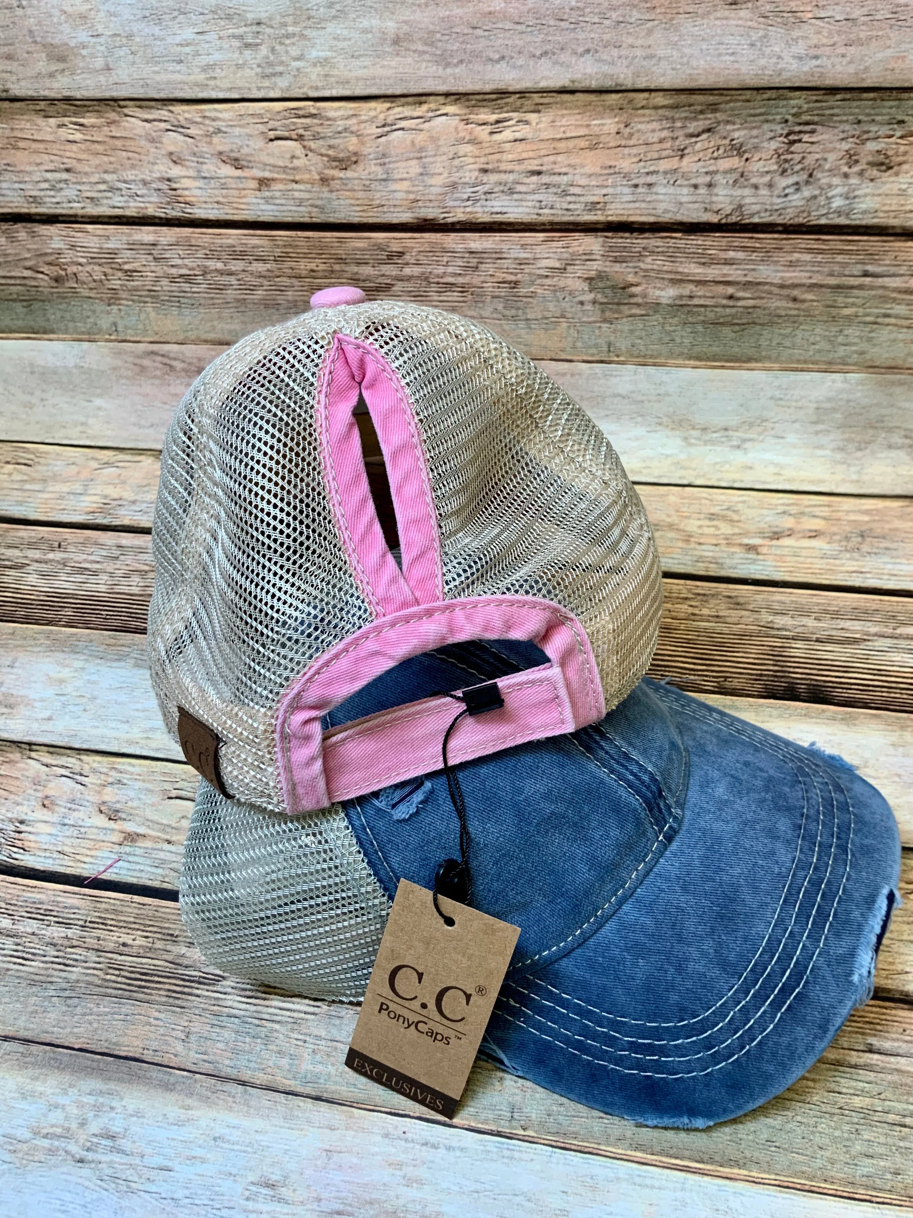 Distressed Ponytail Trucker Caps with mesh back (Authentic CC)
