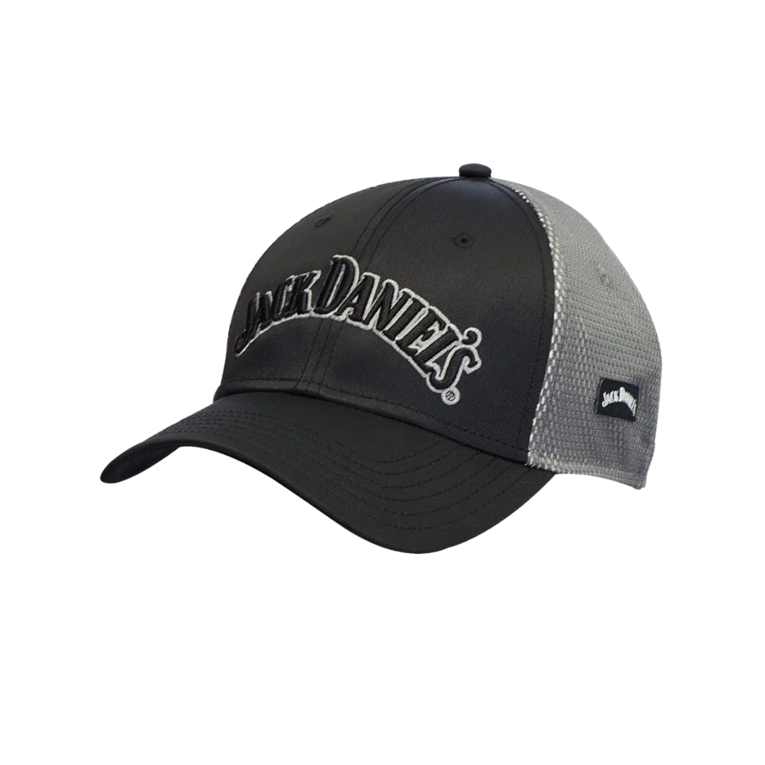 F&M Hat Co Men's Jack Daniel's Mesh Logo Embroidered Black Grey Cap