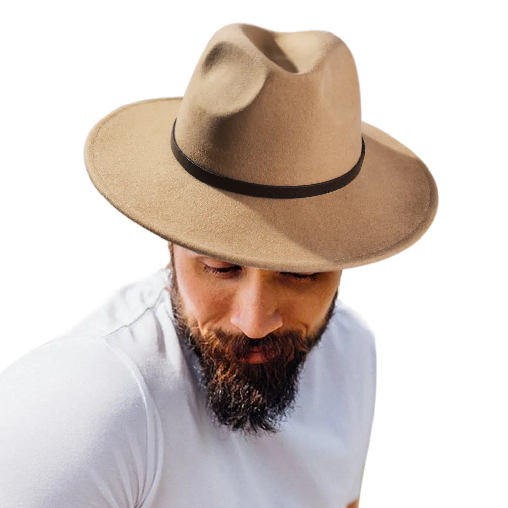 FURTALK Fedora Hats for Men Women 100% Australian Wool Felt Wide Brim Hat Thin Leather Belt Crushable Packable