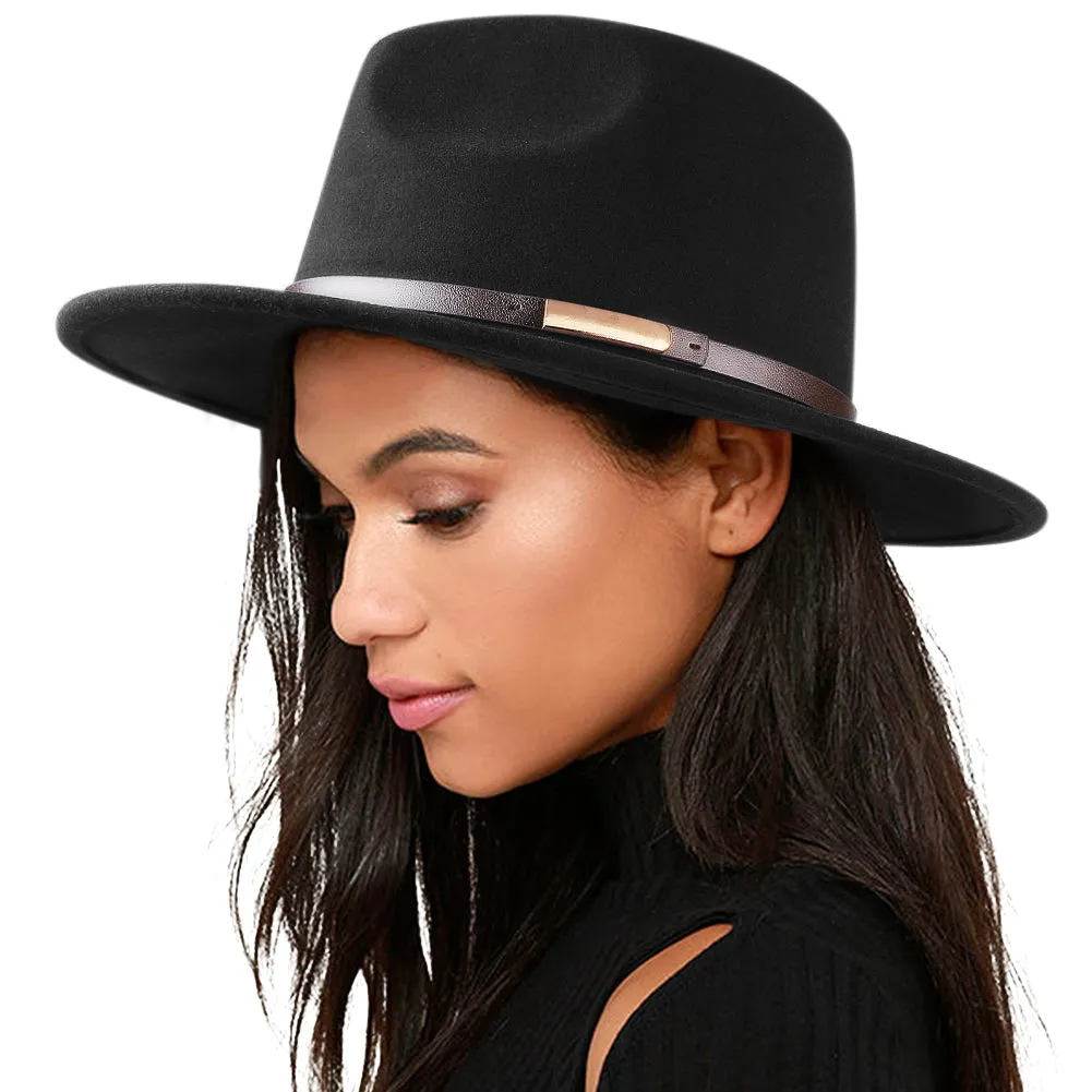 FURTALK Fedora Hats for Men Women 100% Australian Wool Felt Wide Brim Hat Thin Leather Belt Crushable Packable