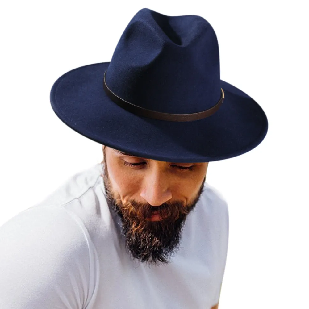 FURTALK Fedora Hats for Men Women 100% Australian Wool Felt Wide Brim Hat Thin Leather Belt Crushable Packable