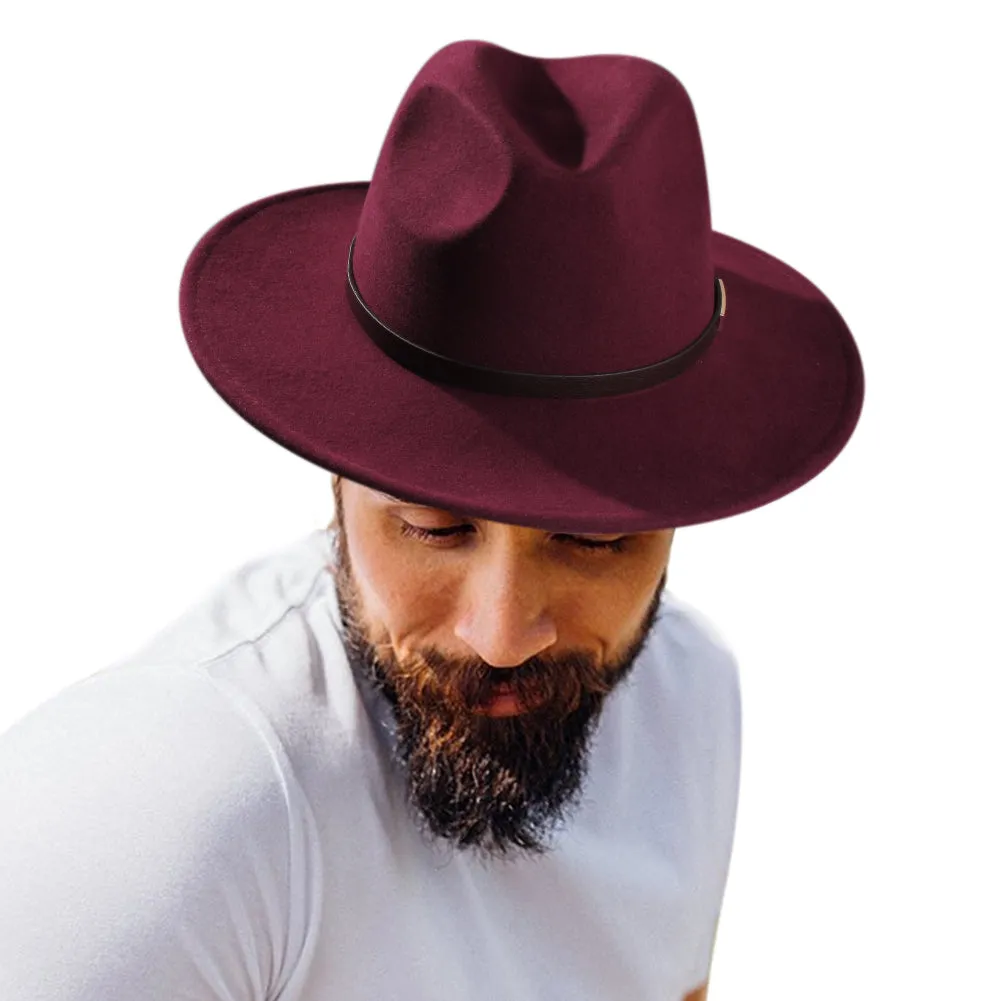 FURTALK Fedora Hats for Men Women 100% Australian Wool Felt Wide Brim Hat Thin Leather Belt Crushable Packable