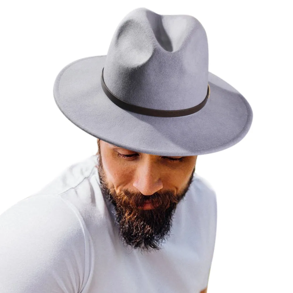 FURTALK Fedora Hats for Men Women 100% Australian Wool Felt Wide Brim Hat Thin Leather Belt Crushable Packable
