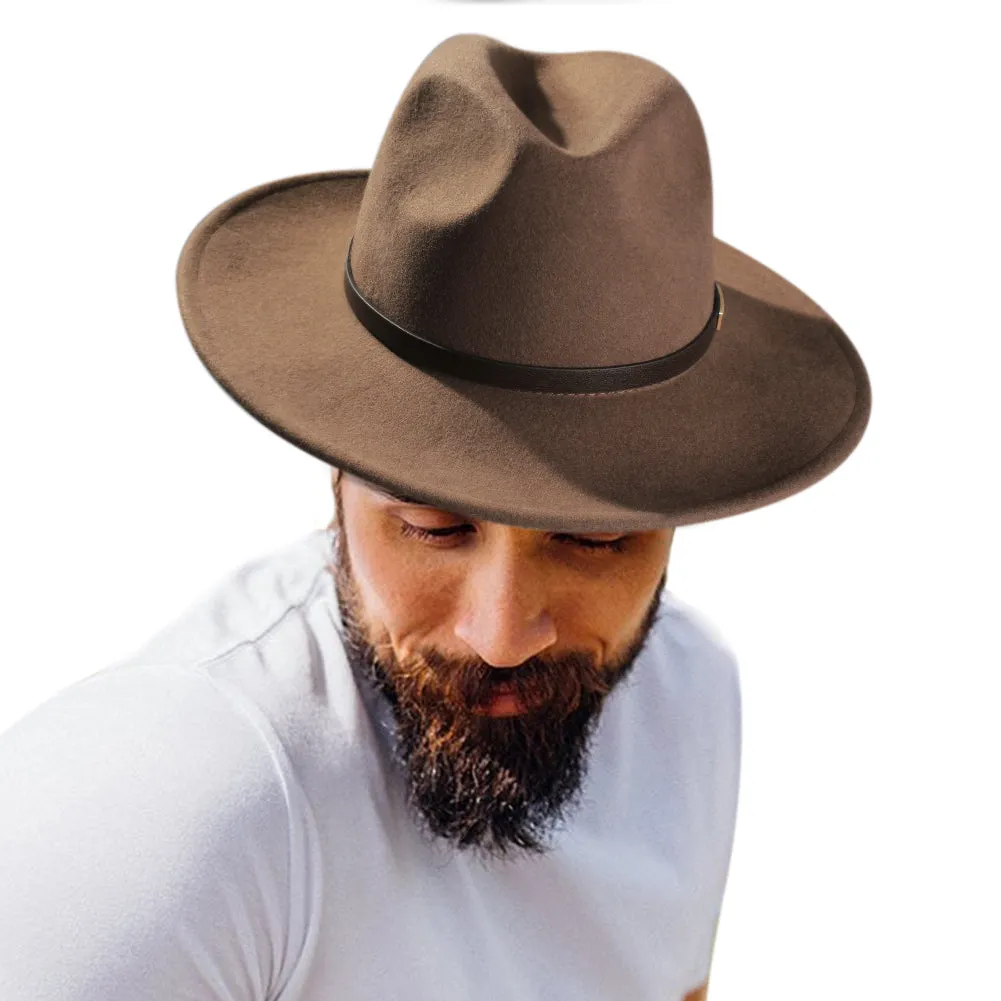 FURTALK Fedora Hats for Men Women 100% Australian Wool Felt Wide Brim Hat Thin Leather Belt Crushable Packable