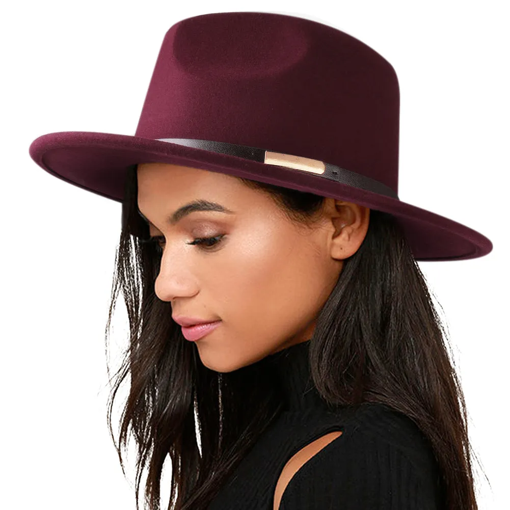FURTALK Fedora Hats for Men Women 100% Australian Wool Felt Wide Brim Hat Thin Leather Belt Crushable Packable