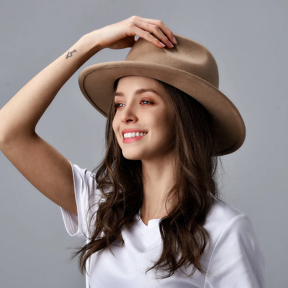 FURTALK Fedora Hats for Men Women 100% Australian Wool Felt Wide Brim Hat Thin Leather Belt Crushable Packable