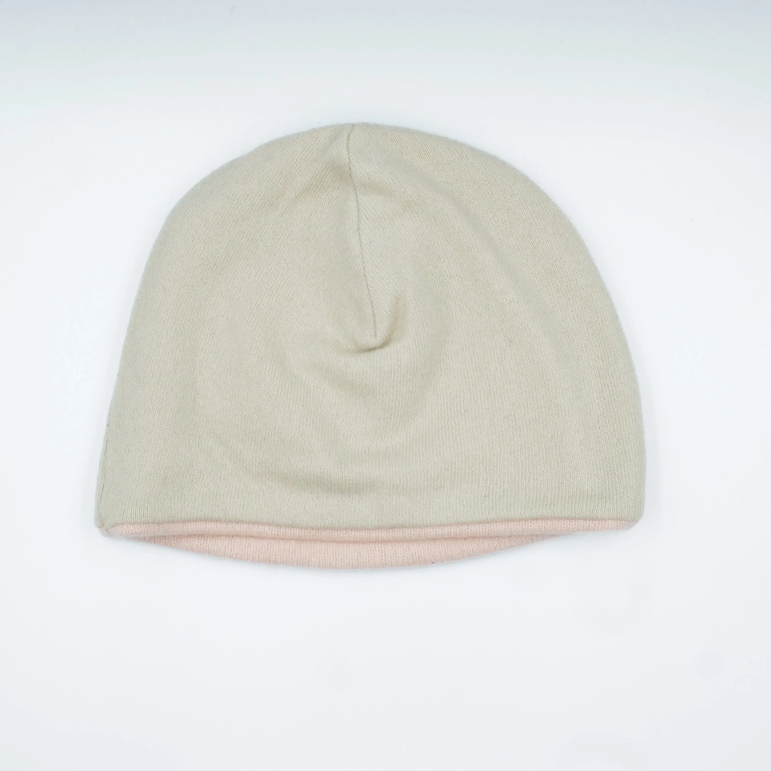 Honey Beige and Shell Pink Cashmere Beanie Hat