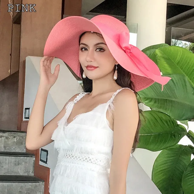 K60 Lady's Summer Beach Big Brim Straw Hat For Female Seaside Travel Hat Sun UV Protection All-match Cool Hat UPF 50 