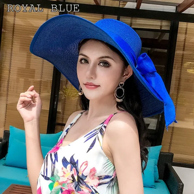 K60 Lady's Summer Beach Big Brim Straw Hat For Female Seaside Travel Hat Sun UV Protection All-match Cool Hat UPF 50 