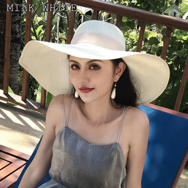 K60 Lady's Summer Beach Big Brim Straw Hat For Female Seaside Travel Hat Sun UV Protection All-match Cool Hat UPF 50 