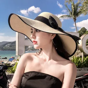 K60 Lady's Summer Beach Big Brim Straw Hat For Female Seaside Travel Hat Sun UV Protection All-match Cool Hat UPF 50 