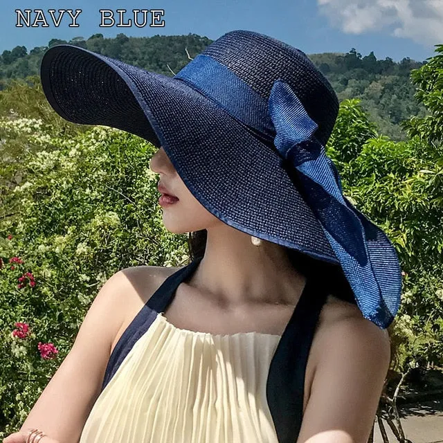 K60 Lady's Summer Beach Big Brim Straw Hat For Female Seaside Travel Hat Sun UV Protection All-match Cool Hat UPF 50 