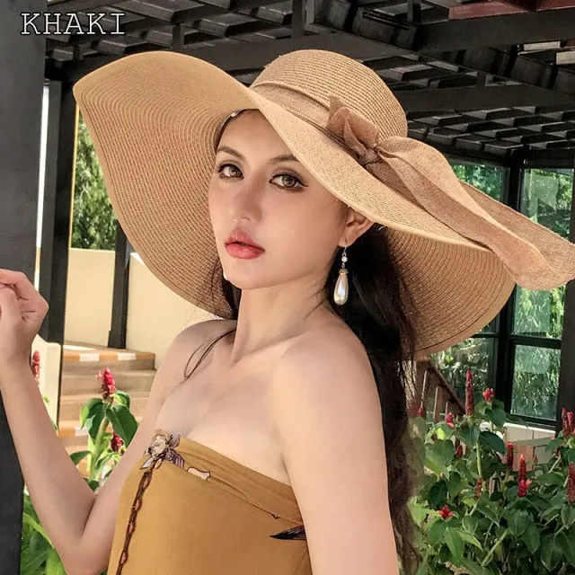 K60 Lady's Summer Beach Big Brim Straw Hat For Female Seaside Travel Hat Sun UV Protection All-match Cool Hat UPF 50 