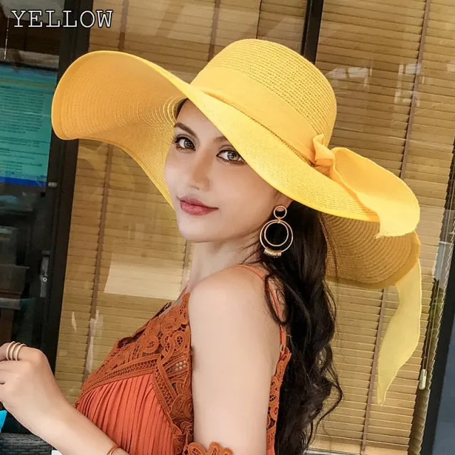 K60 Lady's Summer Beach Big Brim Straw Hat For Female Seaside Travel Hat Sun UV Protection All-match Cool Hat UPF 50 