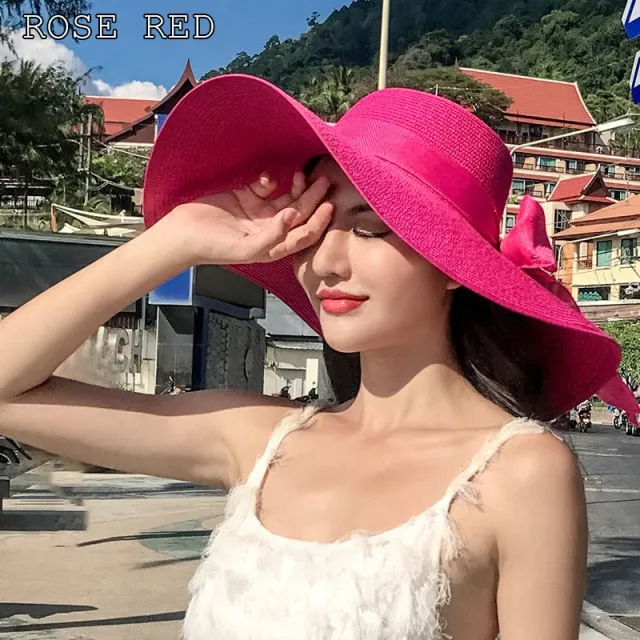 K60 Lady's Summer Beach Big Brim Straw Hat For Female Seaside Travel Hat Sun UV Protection All-match Cool Hat UPF 50 
