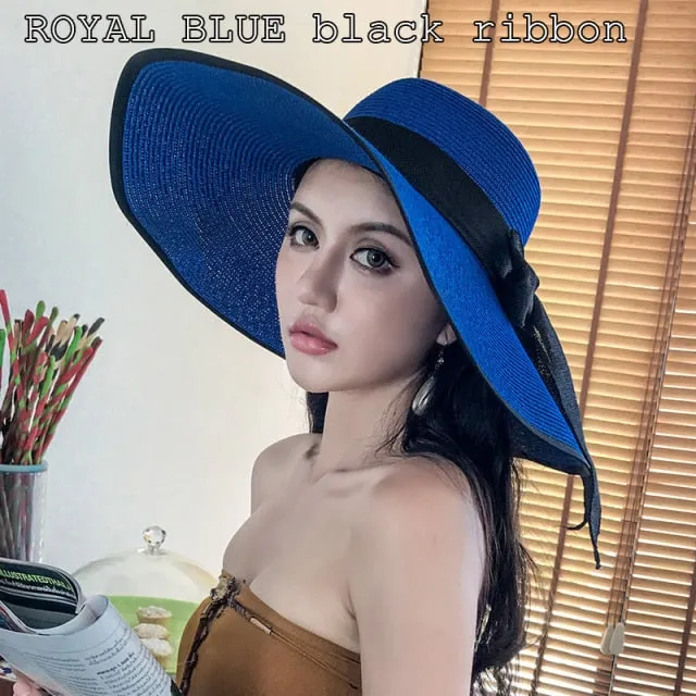 K60 Lady's Summer Beach Big Brim Straw Hat For Female Seaside Travel Hat Sun UV Protection All-match Cool Hat UPF 50 