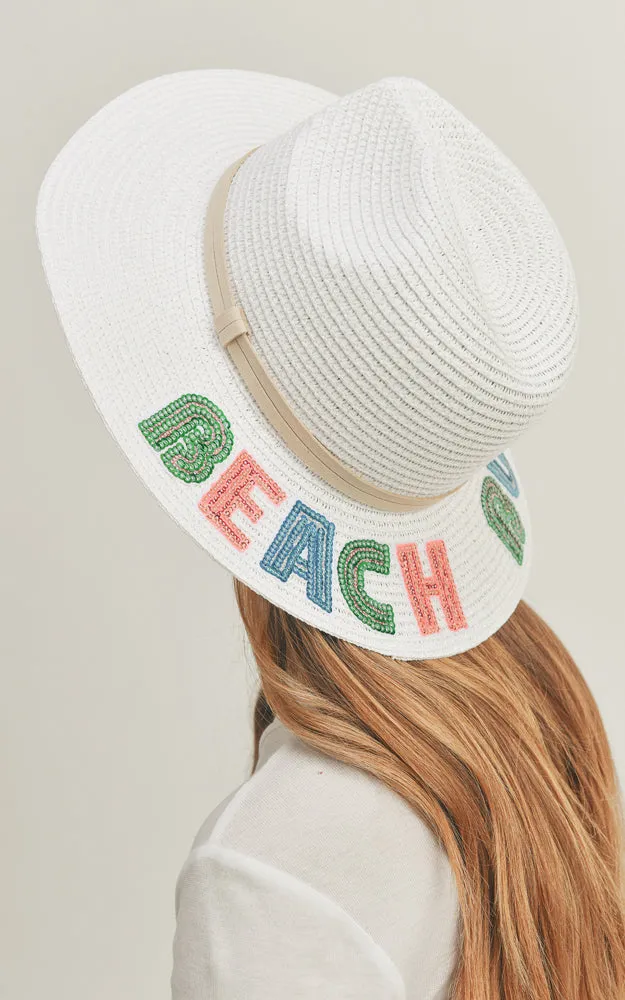 MH0115 Sequin Letter Beach Bum Panama Hat