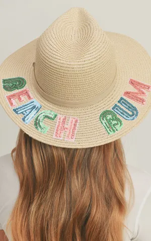 MH0115 Sequin Letter Beach Bum Panama Hat