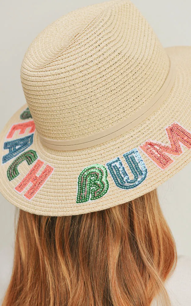 MH0115 Sequin Letter Beach Bum Panama Hat