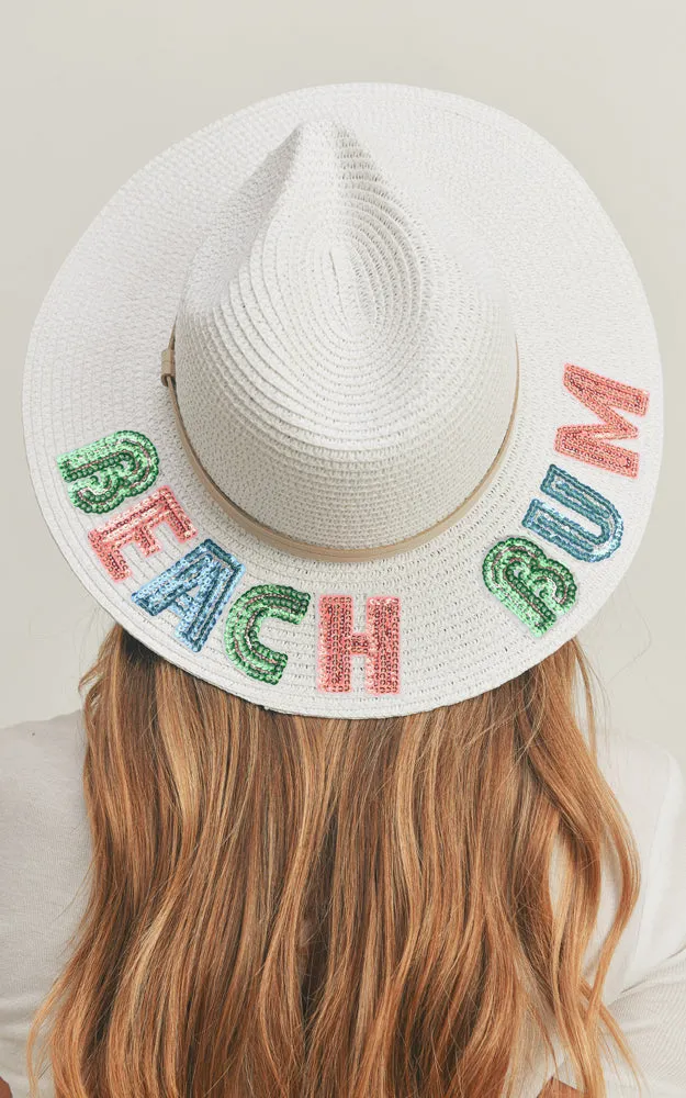 MH0115 Sequin Letter Beach Bum Panama Hat