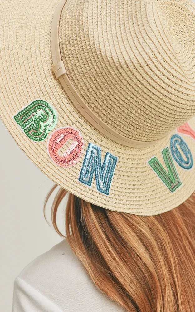 MH0118 Sequin Letter Bon Voyage Panama Hat