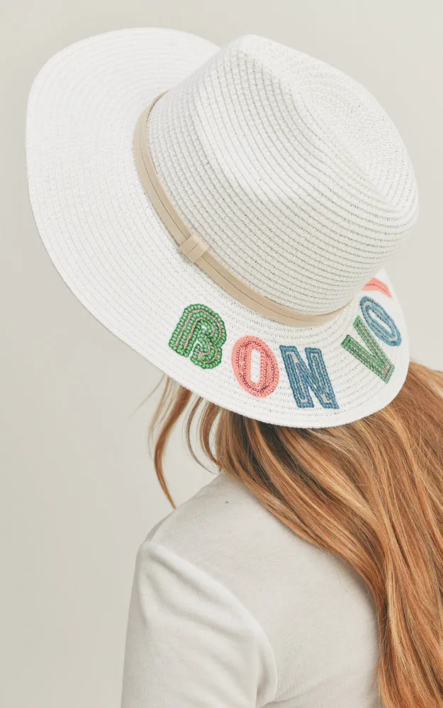 MH0118 Sequin Letter Bon Voyage Panama Hat