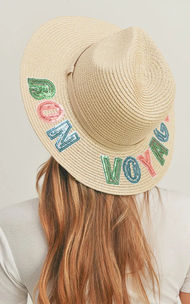 MH0118 Sequin Letter Bon Voyage Panama Hat