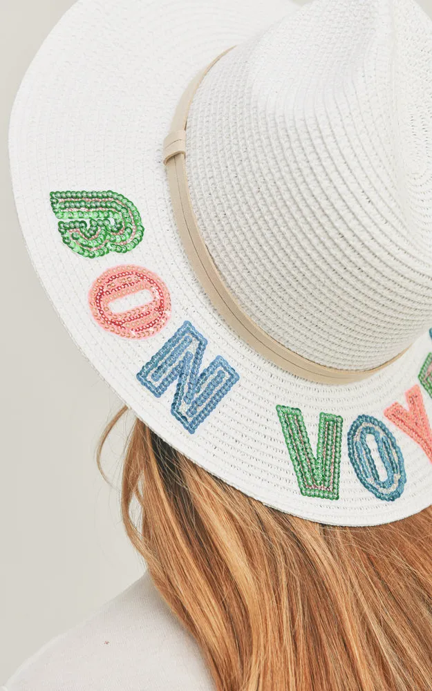 MH0118 Sequin Letter Bon Voyage Panama Hat