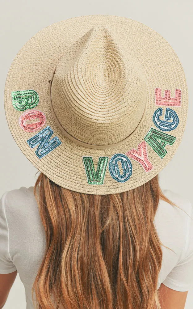 MH0118 Sequin Letter Bon Voyage Panama Hat