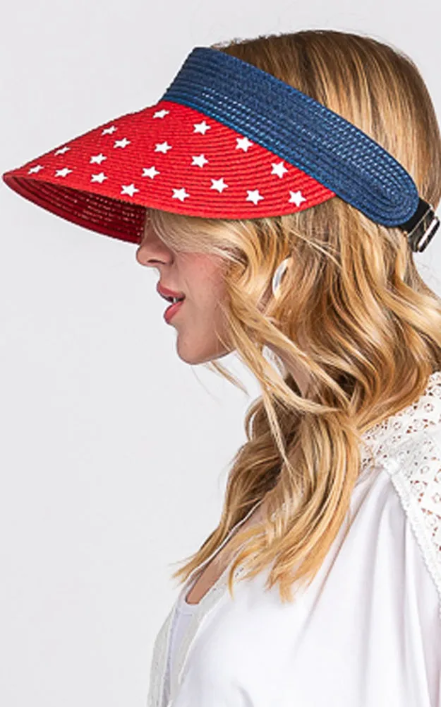MH0163 AMERICAN FLAG ROLL UP SUN VISOR WITH ADJUSTABLE ELASTIC BAND