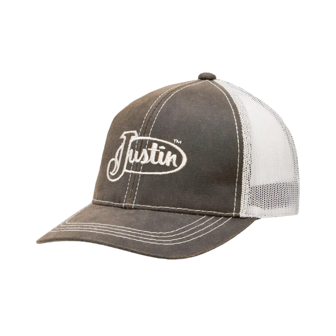 Milano Hats Denim Brown Mesh Embroidered Justin Cap